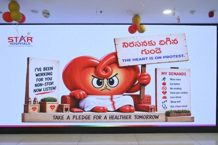 Hearts Dharna in Hyderabad STAR Hospitals Stages Creative "Heart Dharna" at Nanakramguda Circle to Demand Urgent Action on Heart Health